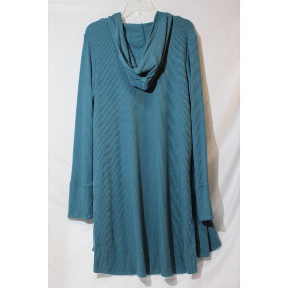 Athleta Harmony Pose Wrap Green Ribbed Hooded Open Cardigan Size: M Pockets LS - Picture 2 of 11